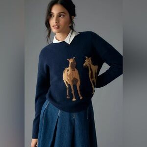 Anthropologie Maeve Cashmere Intarsia Horse Sweater (Size M)